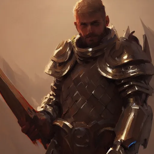 Prompt: 'portrait human male paladin in chainmail, art by Greg Rutkowski, 4k'