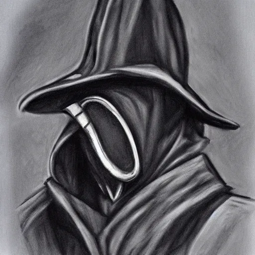 Prompt: Plague doctor charcoal painting