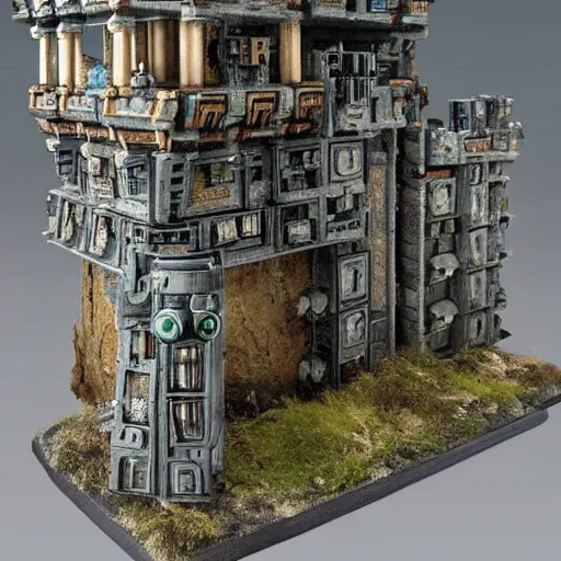 Image similar to miniature scifi warhammer diorhama castel