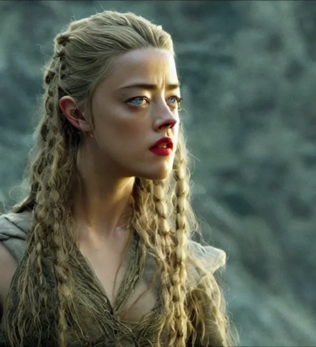 Image similar to amber heard in lord of the rings, movie still frame, hd, remastered, cinematic lighting