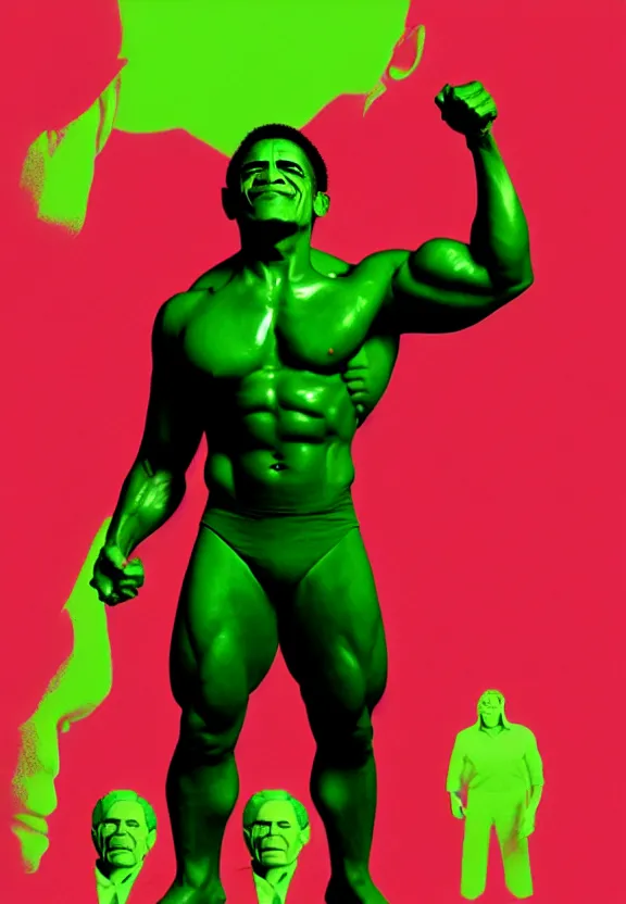 Image similar to Obama Hulk by Beeple with Andy Warhol influence