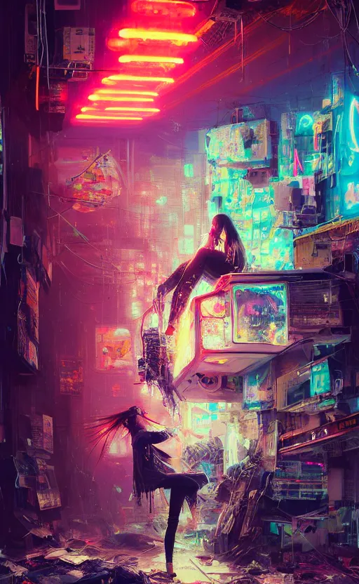 Image similar to detailed Amber Heard crouching on top of messed up bed, volumetric lightning, cyberpunk futuristic neon, decorated with traditional Japanese ornaments by Ismail inceoglu dragan bibin hans thoma !dream detailed portrait Neon Operator Girl, cyberpunk futuristic neon, reflective puffy coat, decorated with traditional Japanese ornaments by Ismail inceoglu dragan bibin hans thoma greg rutkowski Alexandros Pyromallis Nekro Rene Maritte Illustrated, Perfect face, fine details, realistic shaded, fine-face, pretty face