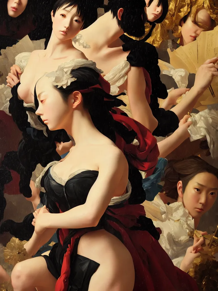 Prompt: baroque oil painting of key visual portrait full body of victoria secret show, rule of thirds golden ratio, fake detail, trending pixiv fanbox, acrylic palette knife, style of makoto shinkai ghibli takashi takeuchi yoshiyuki sadamoto jamie wyeth james gilleard greg rutkowski chiho aoshima