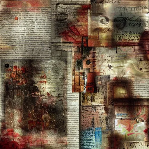 Image similar to detailed and highly reliefed mixed media digital collage textures, spectacular quality