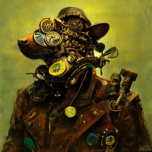 Image similar to steampunk rat, acid, 303, psychedelic, by ruan jia