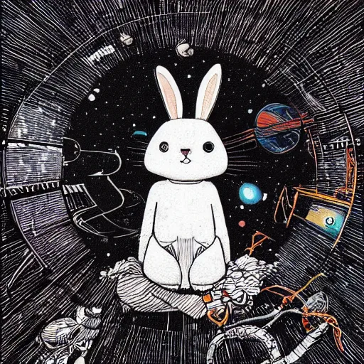 Image similar to A lost sci-fi rabbit, space rabbit, interstellar black hole, by James Jean And WLOPPRO