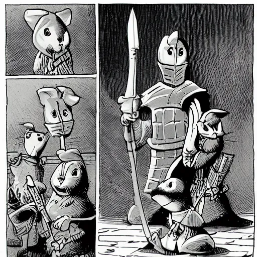 Prompt: cartoon about hight rat knights