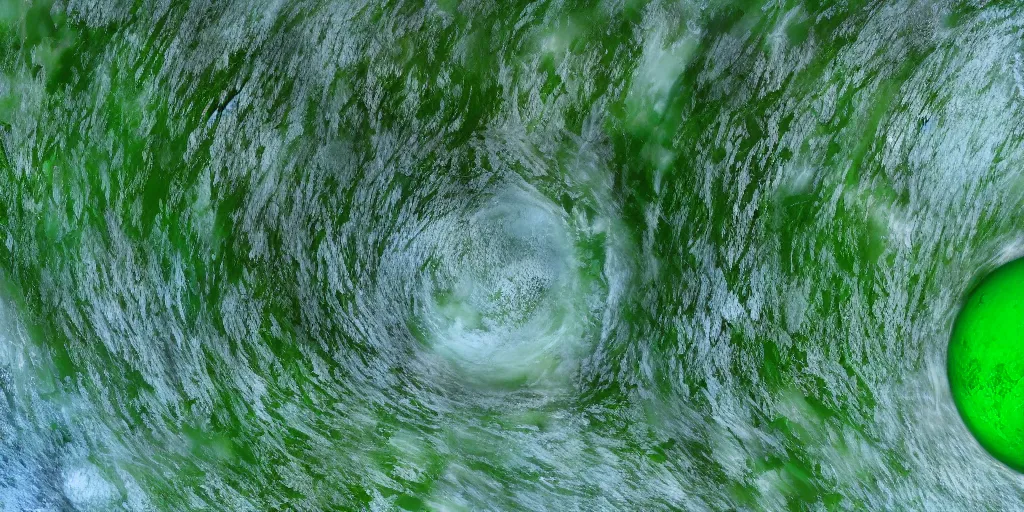 Image similar to Atomic bomb dropping onto a green planet, highly detailed, UHD, Sigma 24mm f/1.4 DG HSM