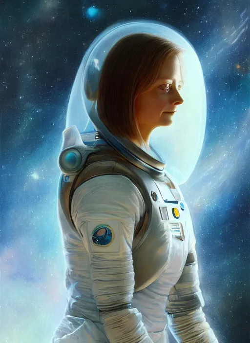 Prompt: A beautiful portrait of young Jodie Foster from the movie Contact wearing a space suit, digital art by Eugene de Blaas and Ross Tran, vibrant color scheme, young woman, highly detailed, in the style of romanticism, cinematic, artstation, Greg rutkowski, mucha