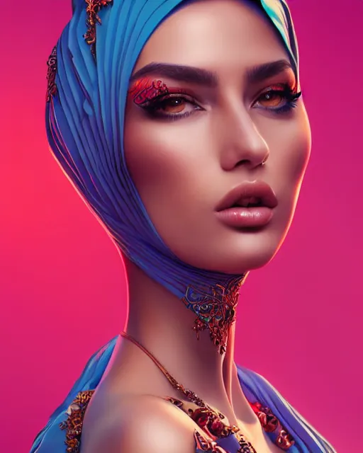 Image similar to richly detailed color illustration of very very very very very beautiful Arab fashion model illustrated by Artgerm and Mina Petrovic and Timothy Kong and Marina Federovna. 3D shadowing