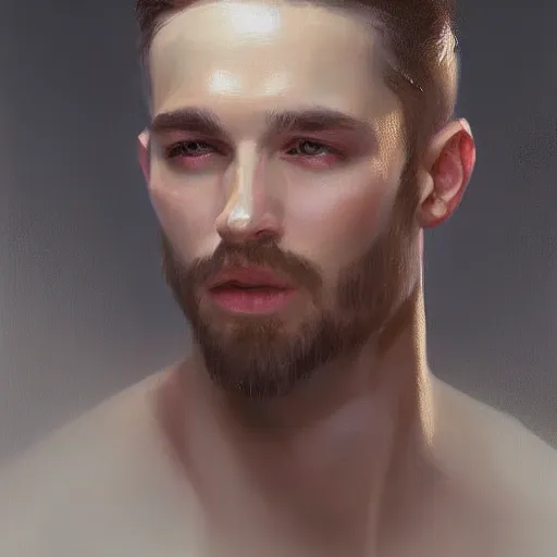 Image similar to beautiful man, concept art oil painting, portrait ethereal by jama jurabaev, extremely detailed, brush hard, medium, artstation