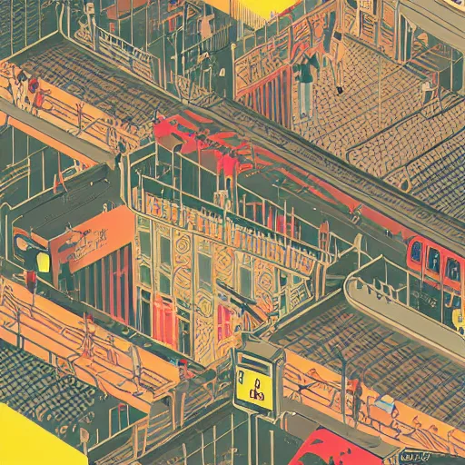 Prompt: isometric view, illustration of Paris subway by Victo Ngai, isometric