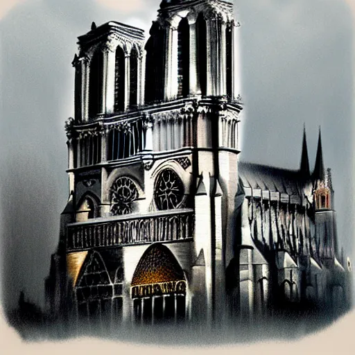 Image similar to brutalist notre dame cathedral, by albert bierstadt, trending on artstation