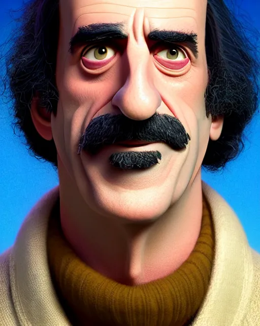 Image similar to disney pixar portrait 8 k photo of frank zappa : : by weta, greg rutkowski, wlop, ilya kuvshinov, rossdraws, artgerm, annie leibovitz, rave, unreal engine, alphonse mucha : :