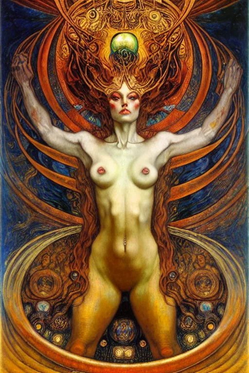 Image similar to Divine Chaos Engine by Karol Bak, Jean Delville, William Blake, Gustav Klimt, and Vincent Van Gogh, symbolist, visionary