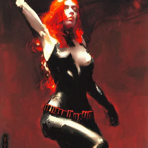 Image similar to jesus as black widow, intricate, elegant, highly detailed, greg manchess, mucha, liepke, ruan jia, jeffrey catherine jones, ridley scott