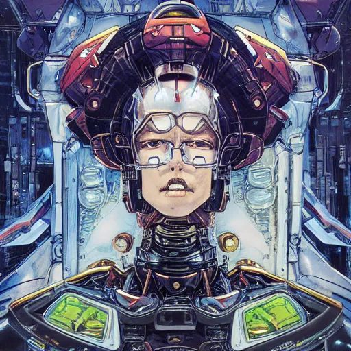 Image similar to portrait of mad alien mech queen, symmetrical, by juan gimenez, yoichi hatakenaka, masamune shirow, josan gonzales and dan mumford, ayami kojima, takato yamamoto, barclay shaw, karol bak, yukito kishiro drawing, illustration, clear line
