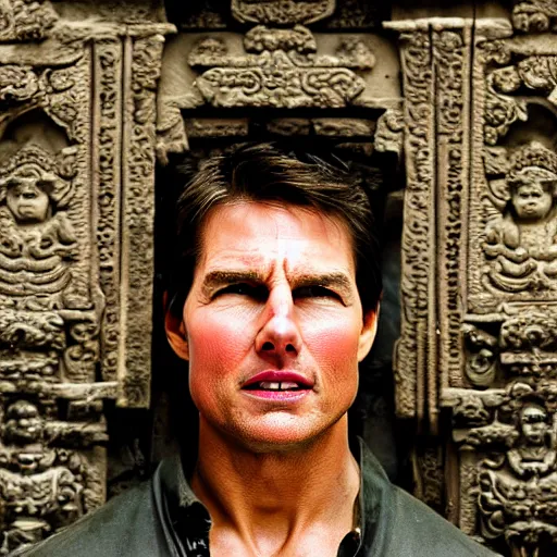 Image similar to a photo of tom cruise in temple of bali, perfect faces, award winning photography, 50 mm