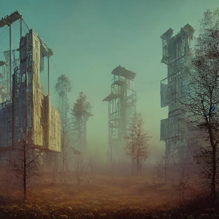 Image similar to a beautiful painting of pripyat by simon stalenhag and zdzisław beksinski and rene magritte, in style of digital art. hyper detailed, sharp focus, soft light. unreal engine 5. ray tracing. trending on artstation