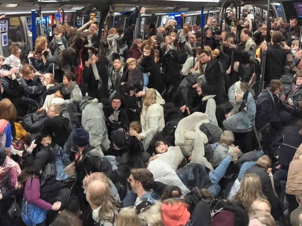 Image similar to interdimensional riots break out in the London Underground