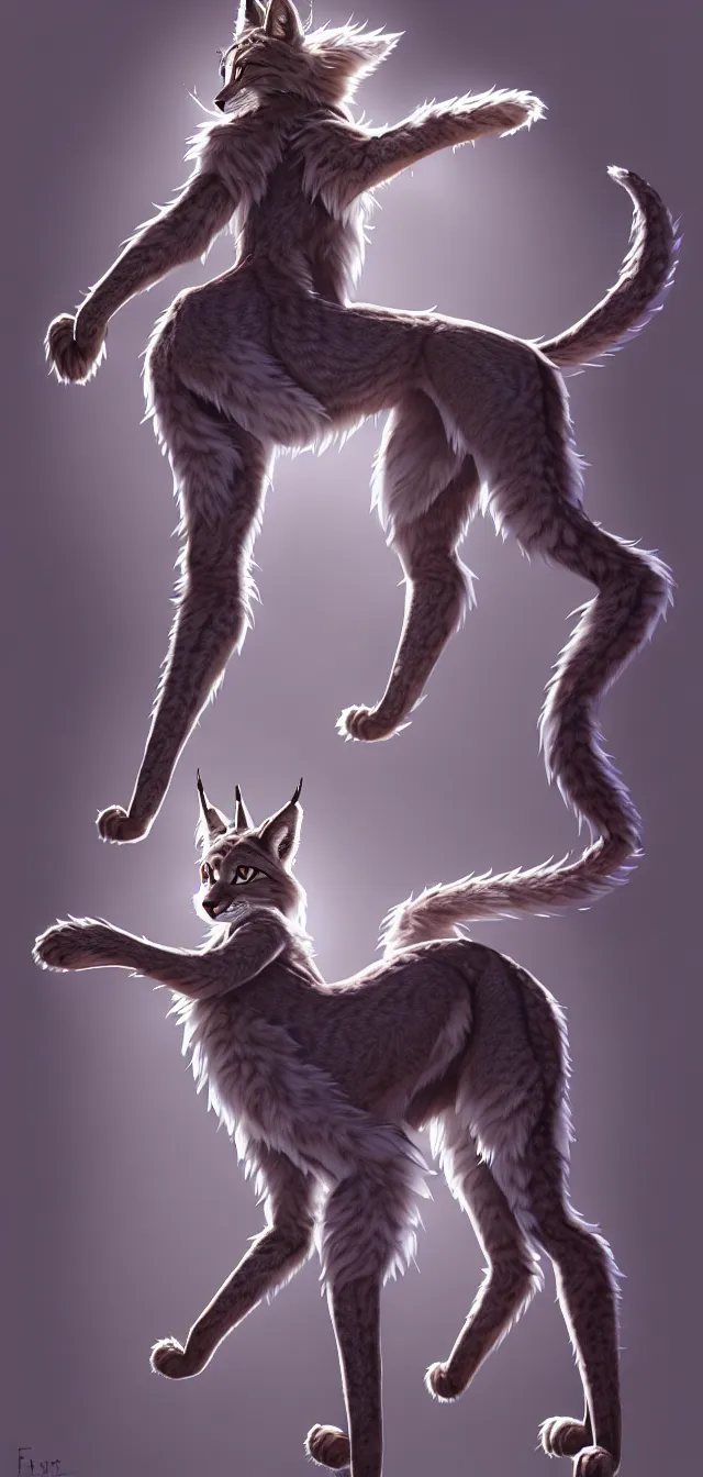 Image similar to the full body of anthropomorphic lynx fursona from behind wearing a steampunk suit as unimaginably beautiful, gorgeous, elegant, young woman with lynx head, fluffy tail, paw pads, an ultrafine hyperdetailed illustration by furaffinity, intricate linework, white fur, unreal engine 5 highly rendered, global illumination, radiant light, detailed and intricate environment