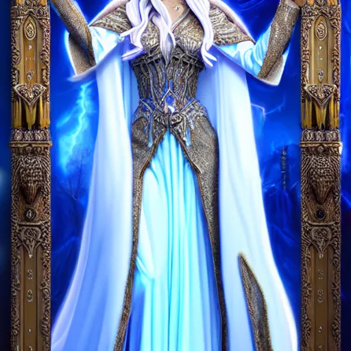 Image similar to beautiful ice queen in ornate robes, highly detailed, 8 k, hdr, award - winning, trending on artstation, anne stokes, hyper realistic