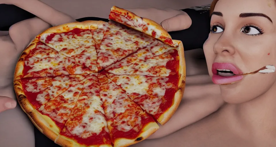 Image similar to the queen eating a pizza, 4k, photorealistic, hyper detailed