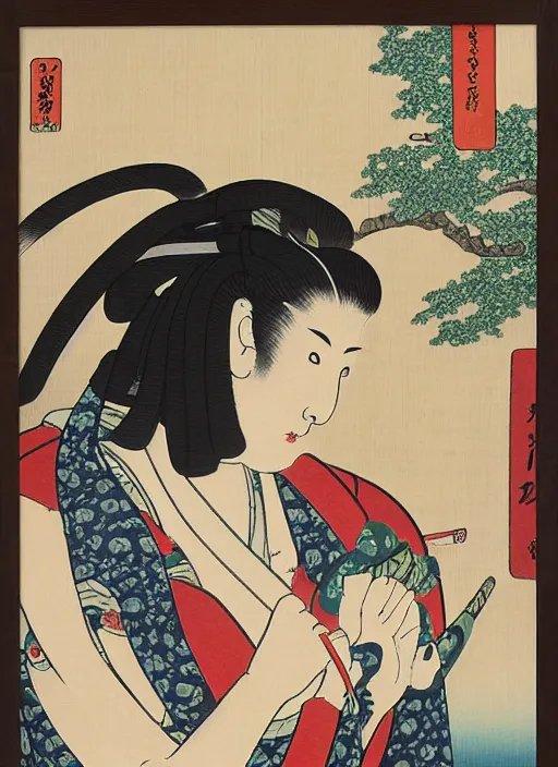 Image similar to ukiyoe painting of osan gitsune, award winning painting, ukiyoe style