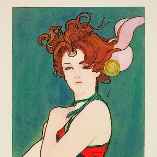 Prompt: the sailor jupiter. beautiful, realistic painting by mucha and malevich and kuvshinov and bilibin. watercolor, thick linings, manga, soviet realism