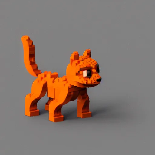 Image similar to 3 d render of a lego mini build of a smiling orange cat