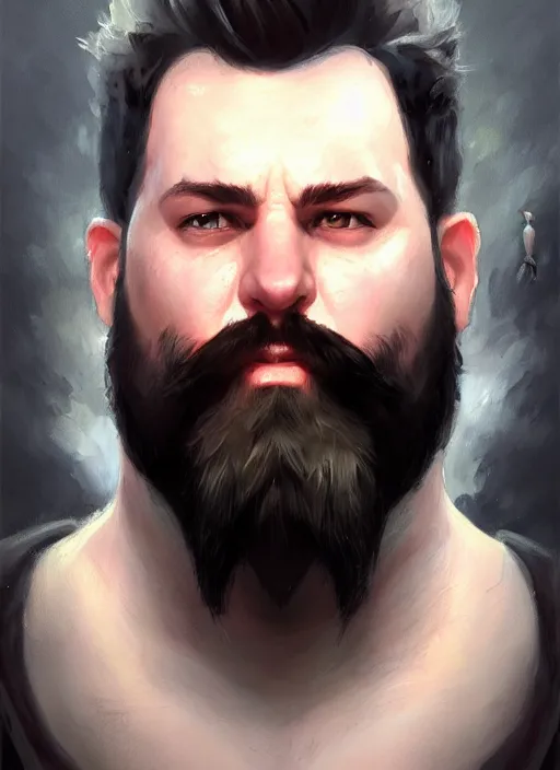 Image similar to a _ fantasy _ style _ portrait _ painting _ of white male short black hair chubby disconnected beard round face, rpg dnd oil _ painting _ unreal _ 5 _ daz. _ rpg _ portrait _ extremely _ detailed _ artgerm _ greg _ rutkowski _ greg