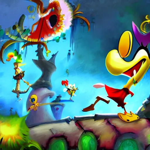 Prompt: rayman legends style painting