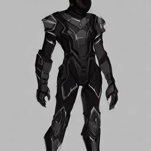 Prompt: concept art, stylized proportions, long thin legs, large shoulders, concept design, sketch, male, science fiction suit, helmet, in the style of darren bartley, trending on artstation