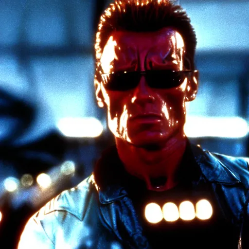 Image similar to cinematic still from terminator 2 : judgement day with the terminator played by rocky iv