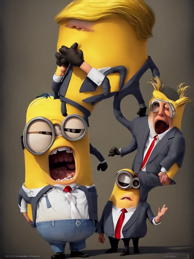 Prompt: trump as a minion. epic dark fantasy horror stylized oil painting by ivan shiskin. trending on artstation