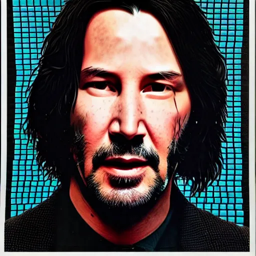 Image similar to Keanu Reeves in the style of Chuck Close