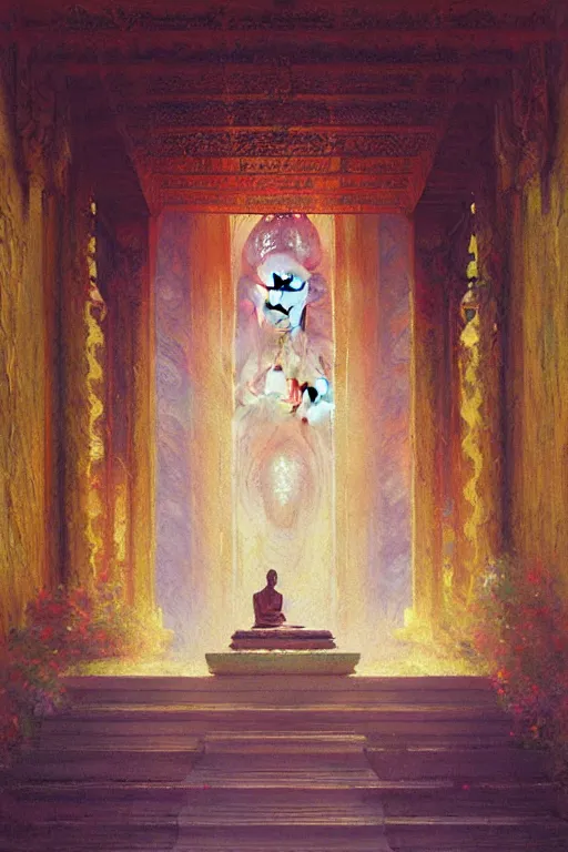 Prompt: temple, buddhism, impressionnisme, painting by greg rutkowski, artgerm, claude monet