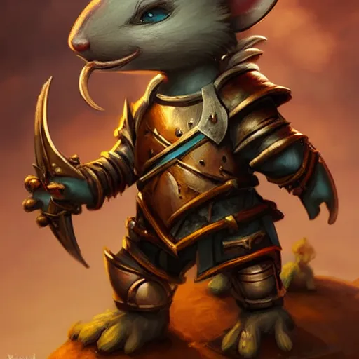 Prompt: cute little anthropomorphic Rat wearing Knight armor, ultra wide lens shot , tiny, small, short, cute and adorable, pretty, beautiful, DnD character art portrait, matte fantasy painting, DeviantArt Artstation, by Jason Felix by Steve Argyle by Tyler Jacobson by Peter Mohrbacher, cinematic lighting