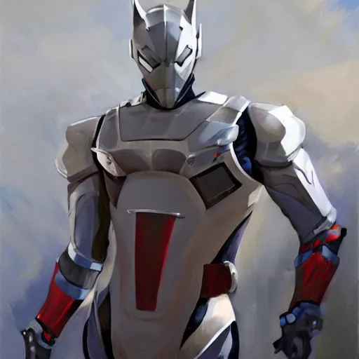 Image similar to greg manchess portrait painting of armored spiderman ultraman grey fox from metal gear cyborg gay japanese - american hybrid as overwatch character, medium shot, asymmetrical, profile picture, organic painting, sunny day, matte painting, bold shapes, hard edges, street art, trending on artstation, by huang guangjian and ail elvgren and sachin teng