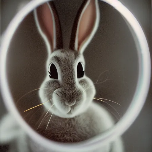 Image similar to Portrait of a bugs bunny, Expired Burned Film from 1930s, Softbox Lighting, Sigma 85mm Lens F/8