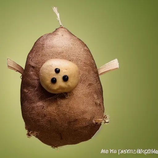 Image similar to a flying potato with eyes