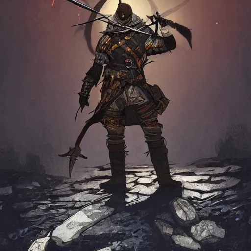 Image similar to an ultra detailed vector image of solaire of astora dressed as the hunter from bloodborne, concept art by alphonse mucha and greg rutkowski, praise the blood moon, octane render, liminal space
