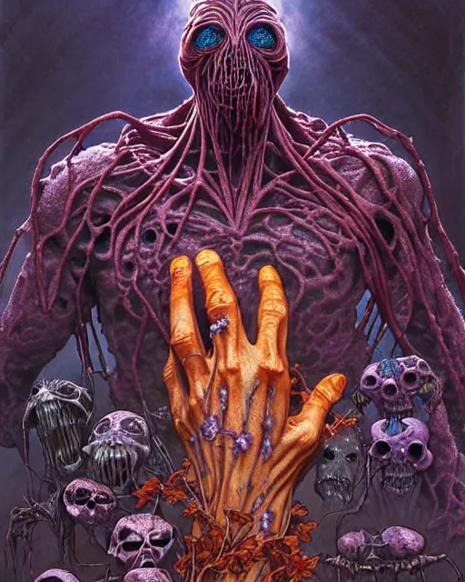 Image similar to the platonic ideal of flowers, rot and insects of cletus kasady ultimate carnage thanos dementor doctor manhattan chtulu nazgul groot, detailed, intricate, hyperrealism, intense, scary, decay, dmt, art by brock hofer and artgerm and greg rutkowski and alphonse mucha