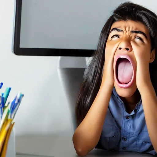 Prompt: a teenager yelling at a computer