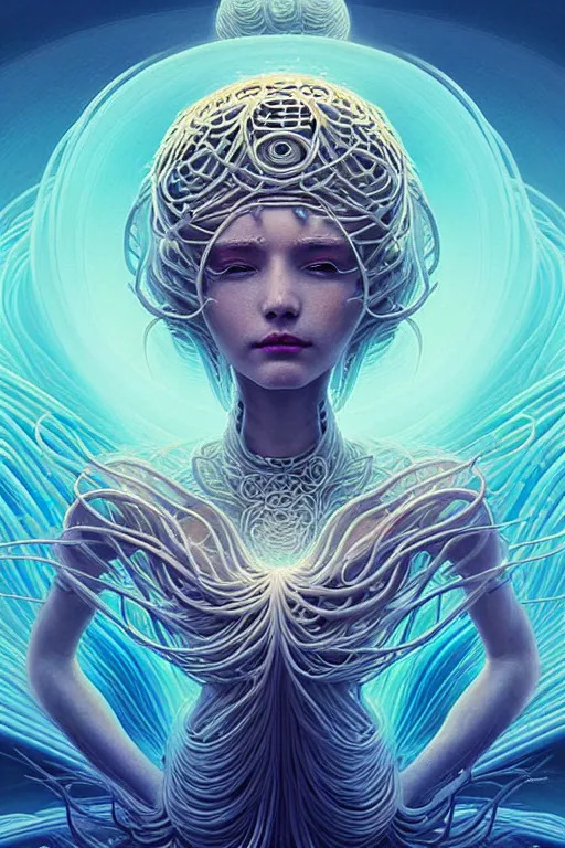 Image similar to beautiful flying spaghetti monster goddess, ethereal art deco, fantasy, intricate art deco pasta designs, elegant, highly detailed fractals, sharp focus, art by artgerm and beeple and greg rutkowski and wlop