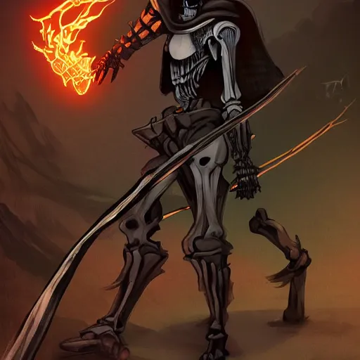 Prompt: A rogue fencing an evil skeleton. Dark Fantasy. Artstation.