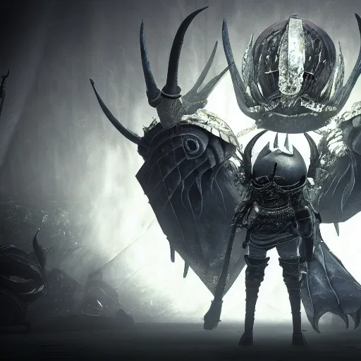 Prompt: radiance as a dark souls boss, style of dark souls, extremely high detail, 3 d, hollow knight, 4 k