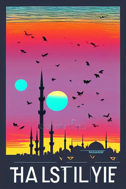 Image similar to minimalist boho style art of colorful istanbul skyline at sunrise, illustration, vector art