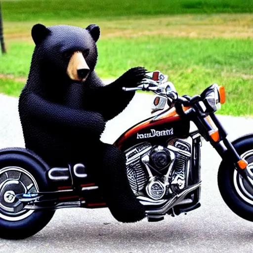 Prompt: A bear on a Harley Davidson