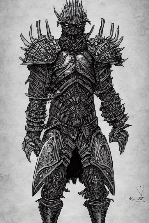 Prompt: armoured warrior humanoid monster, symmetrical, highly detailed, digital art, raven themed armour, sharp focus, trending on art station, kentaro miura manga art style